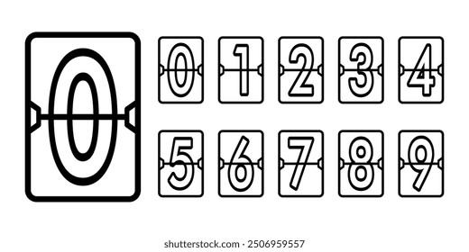 Numbers in flip clock and countdown counter style. Flip clock scoreboard template. Timer, watch template, date, calendar, dashboard display, score panel. Vector illustration 