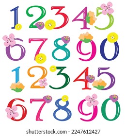 Numbers with flowers composed on a white background