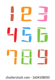 Numbers font. Geometric regular extra bold outline numbers.Vector Illustration. Colorful blocks of 1 2 3 4 5 6 7 8 9 0