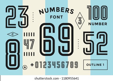 Numbers font. Sport font with numbers and numeric. Geometric regular condensed numbers. Strong industrial inline sport font for design, creative typographic, poster. Vector Illustration