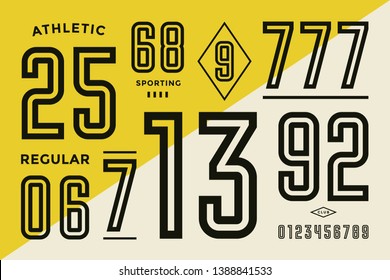 Numbers font. Sport font with numbers and numeric. Geometric Regular condensed numbers. Strong industrial inline sport font for design, creative typographic, poster. Vector Illustration