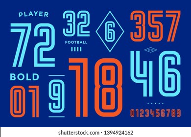 Numbers font. Sport font with numbers and numeric. Geometric Bold condensed numbers. Strong industrial inline sport font for design, creative typographic, poster. Vector Illustration