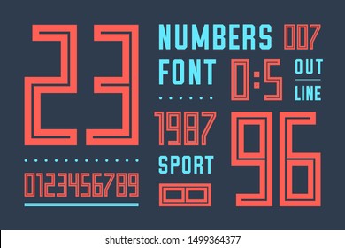 Numbers font. Sport font with numbers and numeric. Geometric Regular bold outline numbers. Strong industrial inline sport font for design, creative typographic, poster. Vector Illustration