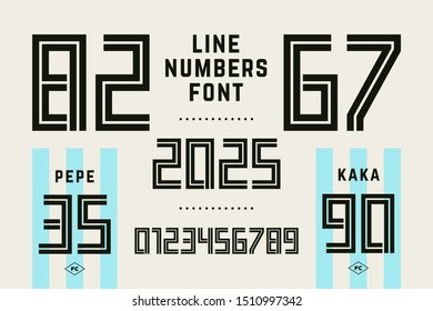 Numbers font. Sport font with numbers and numeric. Geometric Regular bold outline numbers. Strong industrial inline sport font for design, creative typographic, poster. Vector Illustration
