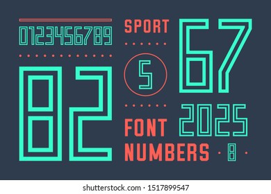 Numbers font. Sport font with numbers and numeric. Geometric Regular bold outline numbers. Strong industrial inline sport font for design, creative typographic, poster. Vector Illustration