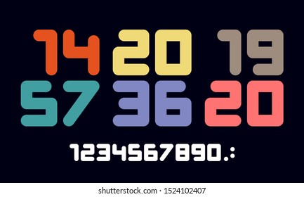 Numbers font. Sport font with numbers and numeric. Geometric regular extra bold rounded color numbers. Strong sport font for design, creative typographic, poster. Vector Illustration