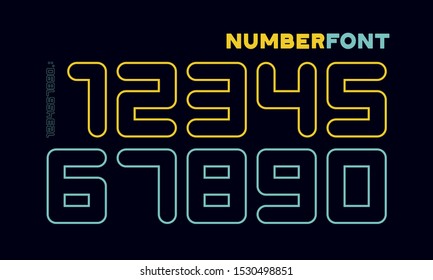 Numbers font. Sport font with numbers and numeric. Geometric regular extra bold rounded outline numbers. Strong sport font for design, creative typographic, poster. Vector Illustration