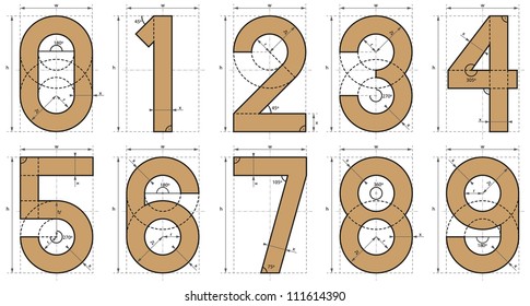 Numbers Font Technical Drawing