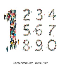 Numbers formed out of people. Top view. Flat design, vector illustration.