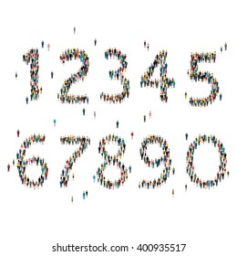 Numbers formed out of people. Top view. Flat design, vector illustration.