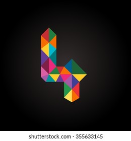 Numbers four (4) in modern polygonal crystal style. Vector illustration colorful bright design. Formed by triangles. For party poster, greeting card, banner & invitation. Cute numerical icons & signs.