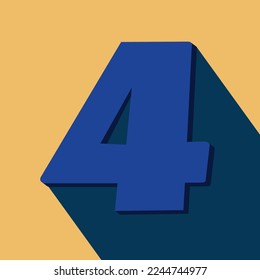 Números cuatro, número cuatro sombra larga sobre fondo naranja con color azul. 