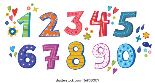 the numbers in fun in the style of children. from 0 to 9
