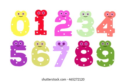 the numbers in fun in the style of children. from 0 to 9. Vector illustration