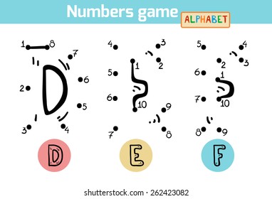 Numbers game (Alphabet): letters D, E, F. Numbers from one to ten