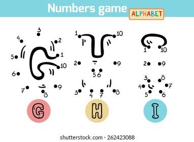Numbers game (Alphabet): letters G, H, I. Numbers from one to ten