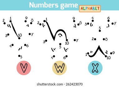 Numbers game (Alphabet): letters V, W, X. Numbers from one to ten 
