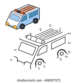 Numbers game for children, dot to dot game. Ambulance car