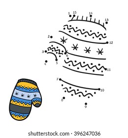 Numbers game for children, dot to dot, education game (mitten with a winter pattern)
