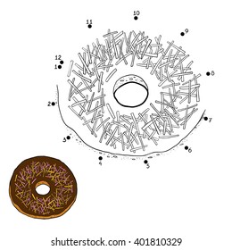 Numbers game for children, dot to dot education game, vector donut
