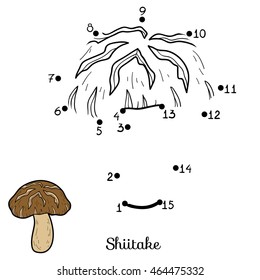Numbers game for children, dot to dot education game. Edible mushrooms, shiitake