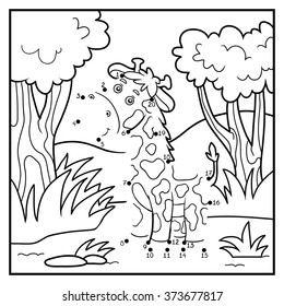 Numbers game for children, dot to dot game (giraffe and background)