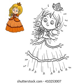 Numbers game for children, dot to dot game, little princess with a flower