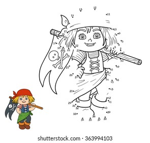 Numbers game for children, dot to dot game (pirate girl)