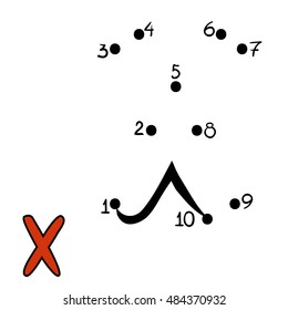 Numbers game for children, education dot to dot game, Letter X