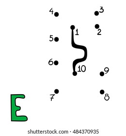 Numbers game for children, education dot to dot game Letter E