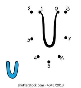 Numbers game for children, education dot to dot game, Letter U
