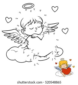 Numbers game for children, education dot to dot game. Valentine's Day character, Angel
