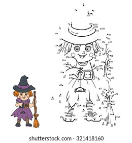 Numbers game for children: Halloween characters (witch)