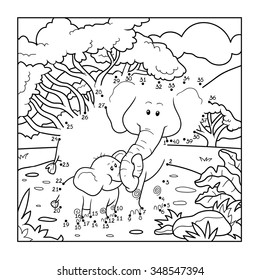 Numbers game, dot to dot, education game for children: two elephants