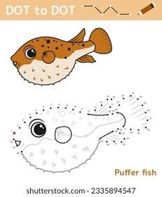 Numbers game Dot to dot. Game for kids Puffer fish