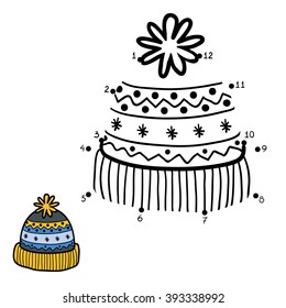 Juego de números, juego de educación para niños. Punto a punto juego, sombrero de invierno de punto
