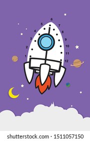 Numbers game, education game for children.the rocket in the air.vector illustration