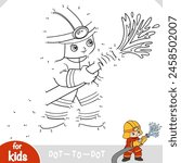 Numbers game, education dot to dot game for children, Firefighter using fire hose