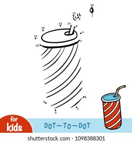Numbers game, education dot to dot game for children, Beverage in can with straw