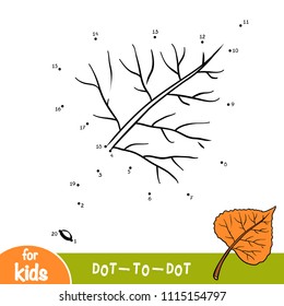 Numbers game, education dot to dot game for children, Black poplar leaf