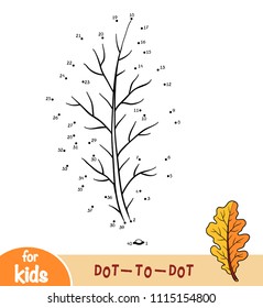 Numbers game, education dot to dot game for children, Oak leaf