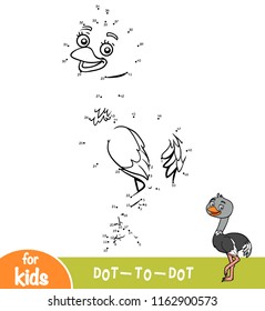 Numbers game, education dot to dot game for children, Ostrich