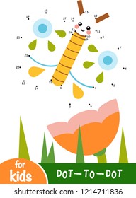 Numbers game, education dot to dot game for children, Flower meadow. The butterfly and flower.