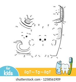 Numbers game, education dot to dot game for children, Tooth and toothbrush and toothpaste
