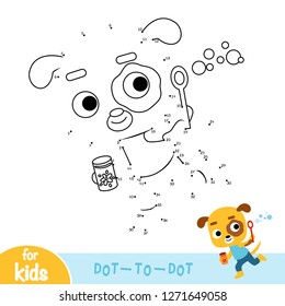 Numbers game, education dot to dot game for children, dog and soap bubbles