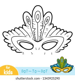 Numbers game, education dot to dot game for children, Carnival mask with peacock feathers