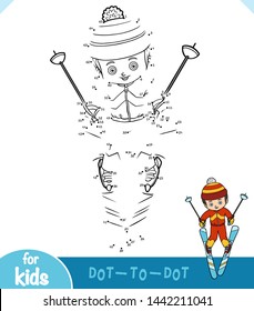 Numbers game, education dot to dot game for children, Boy skiing