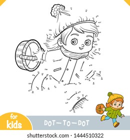 Numbers game, education dot to dot game for children, Cartoon little girl with a basket for mushrooms