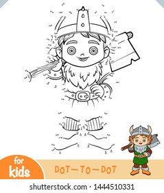 Numbers game, education dot to dot game for children, Viking boy with an ax