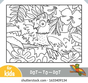 Numbers game, education dot to dot game for children, Parrot on a branch in the rainforest